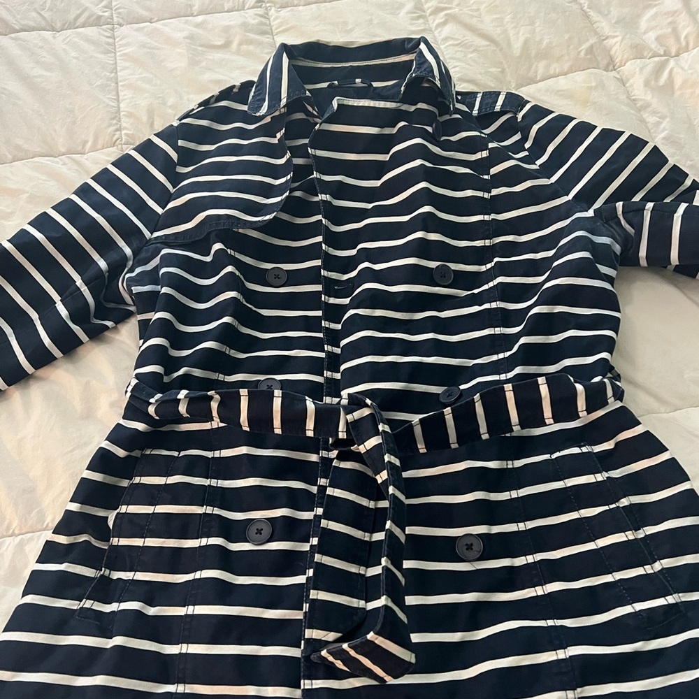GAP Blue and White Trench Coat Nautical-Inspired
